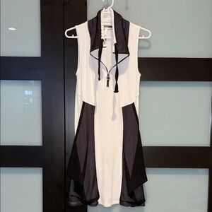 White With Black Mesh Dress